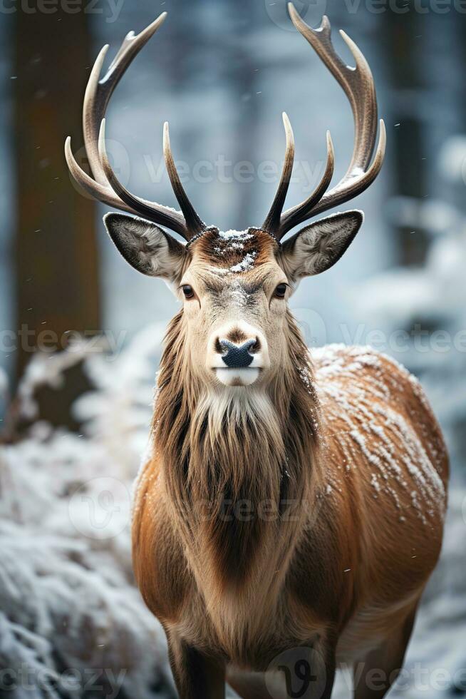 hert Aan sneeuw natuur achtergrond, ai gegenereerd foto