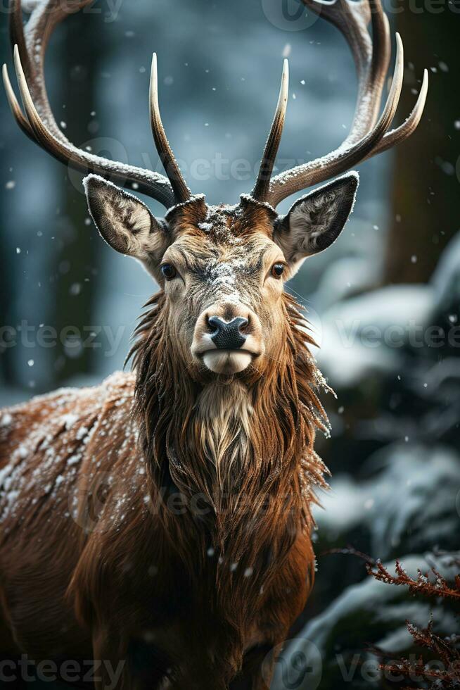 hert Aan sneeuw natuur achtergrond, ai gegenereerd foto