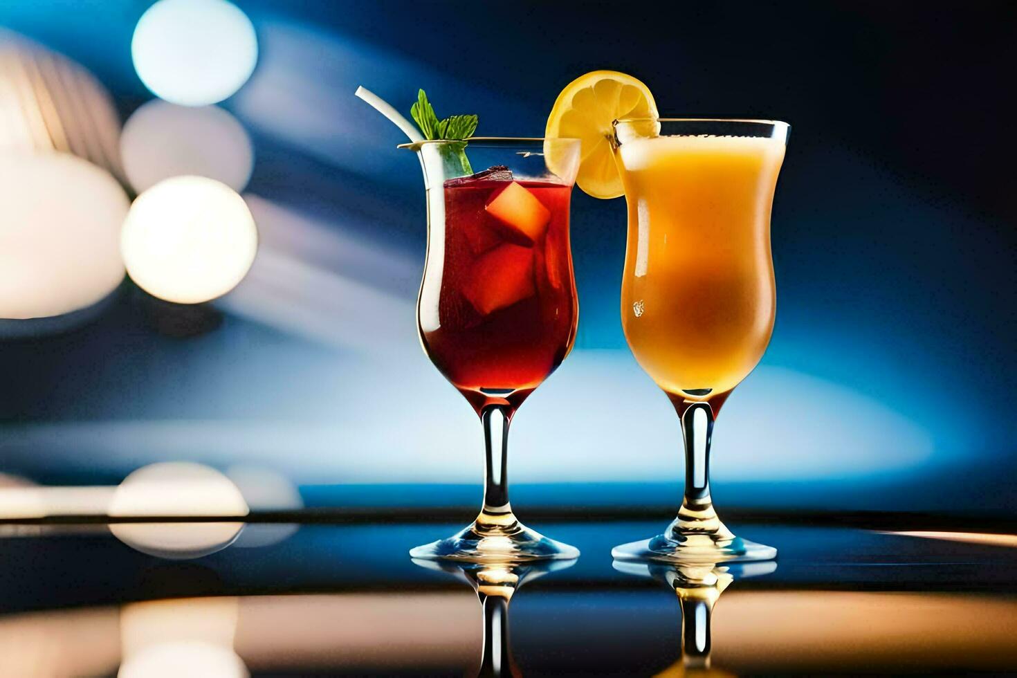 twee bril van cocktails Aan een tafel. ai-gegenereerd foto