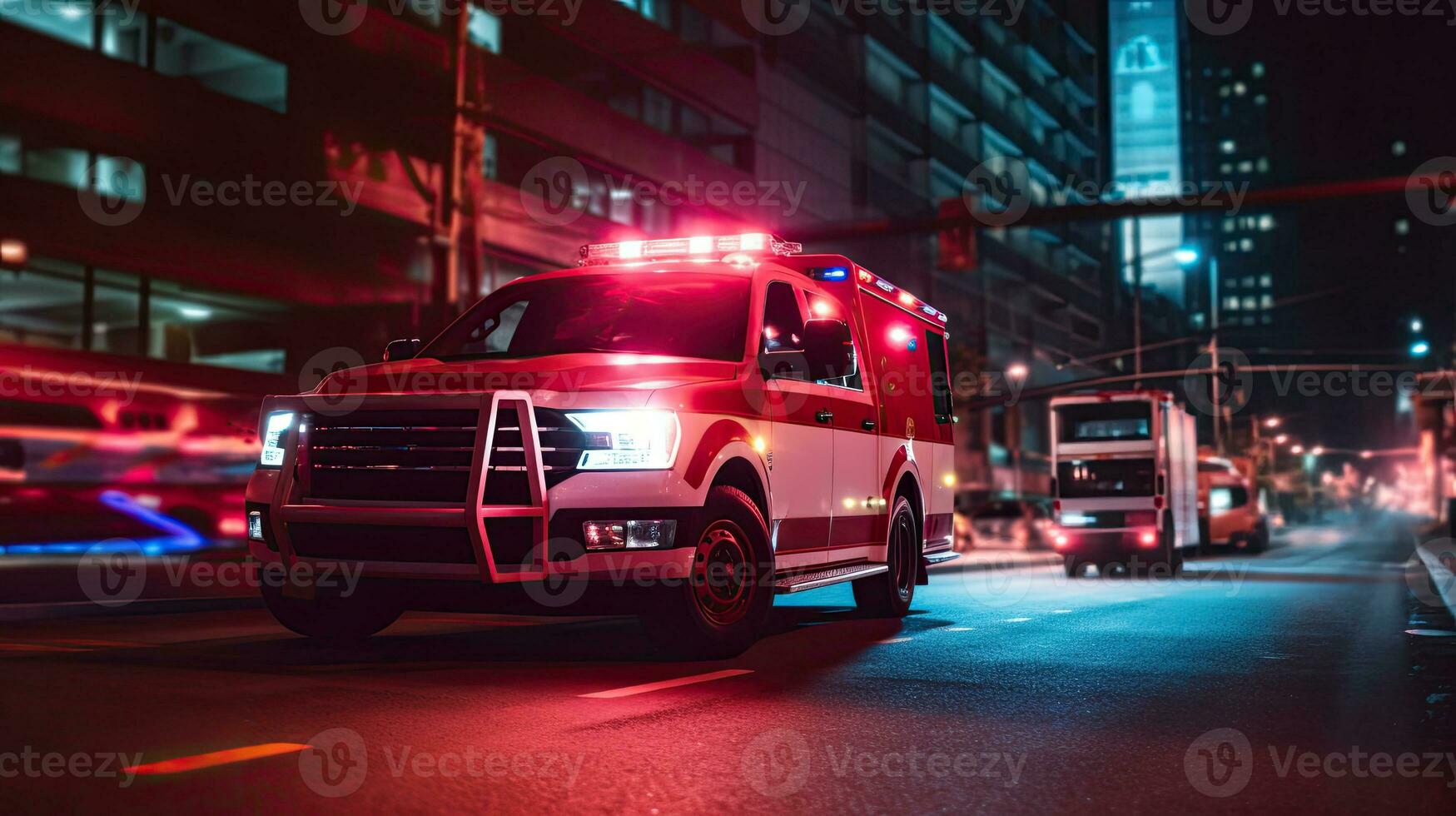 een medisch noodgeval ambulance het rijden gedurende verkeer jam Aan stad weg. stormloop uur concept. ambulance. generatief ai foto