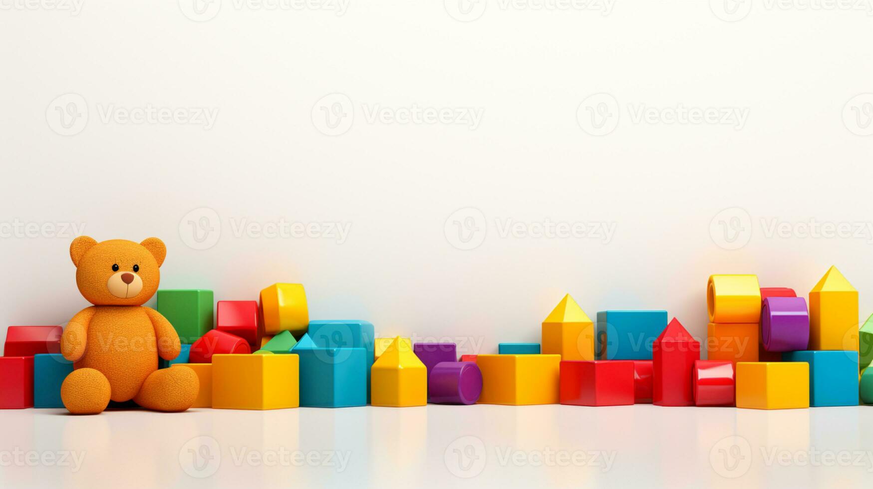 kleurrijk plastic bakstenen voor kind, peuter, onderwijs en aan het leren, speelgoed- winkel, vlak leggen, kopiëren ruimte Aan wit achtergrond, ai generatief foto