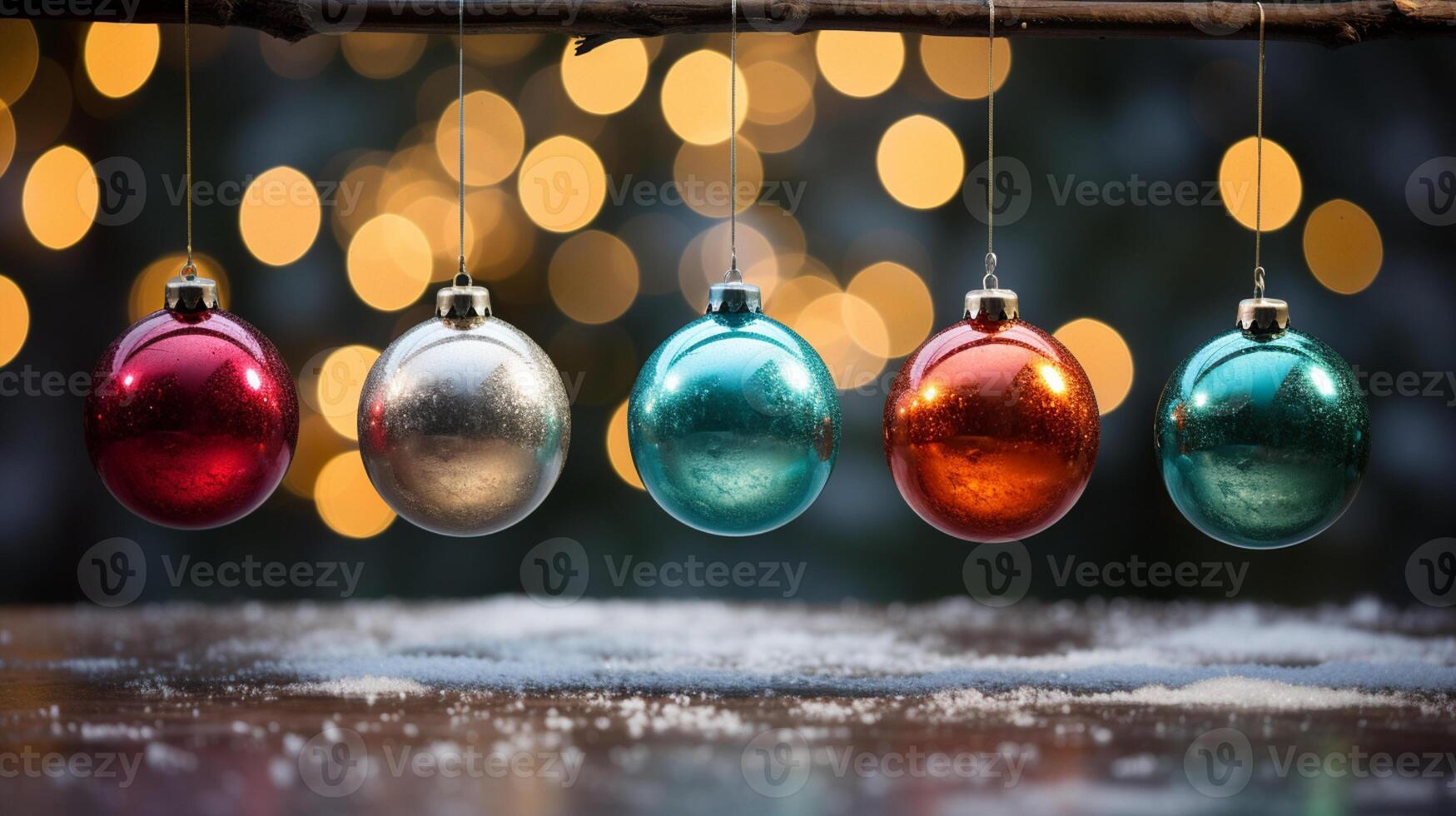 Kerstmis ornament Aan mooi winter landschap, Kerstmis bal, kopiëren ruimte, ai generatief foto