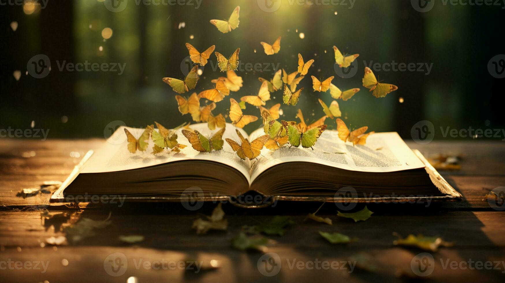 vlinders verzamelen Aan een Open boek, ai generatief foto
