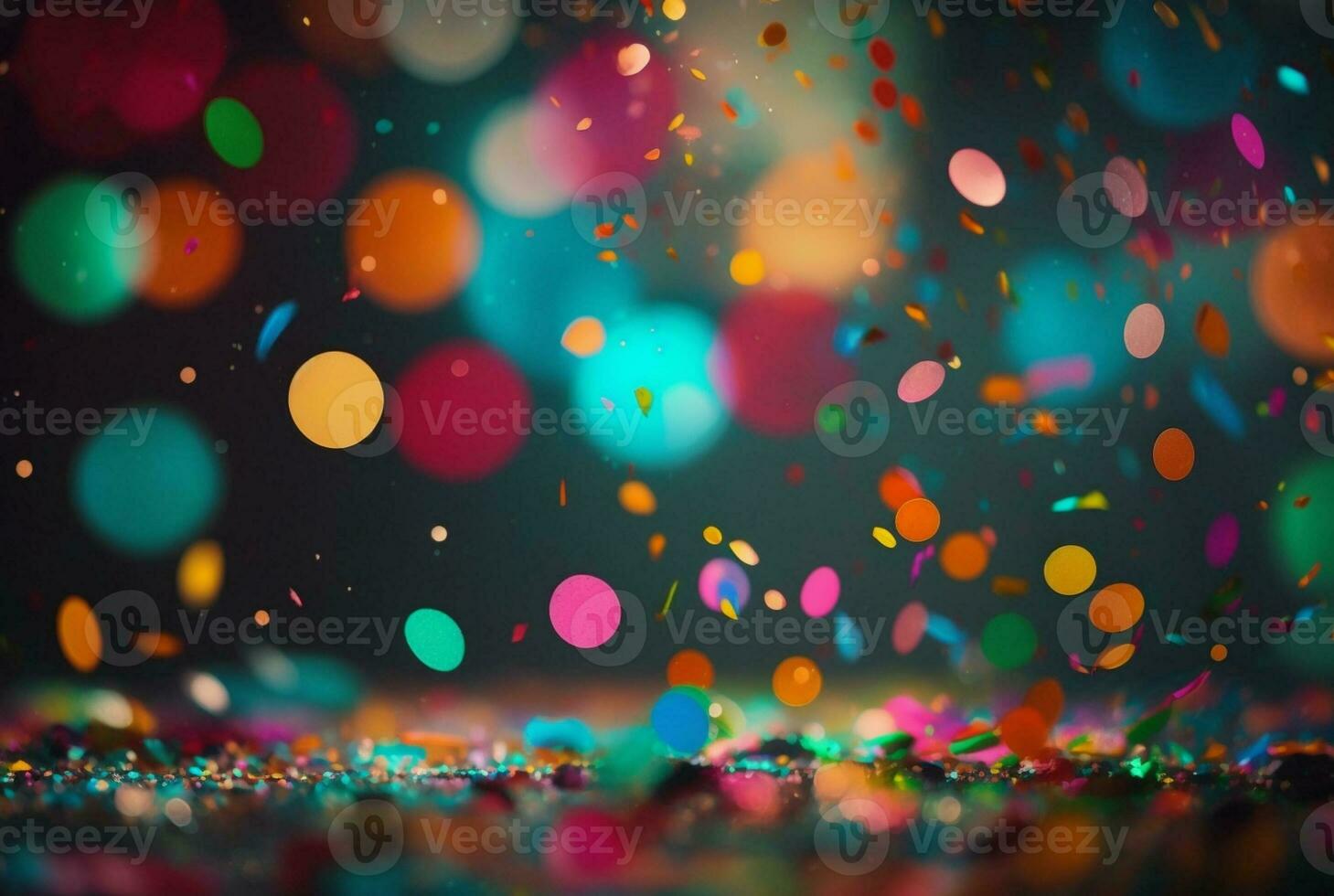 kleurrijk confetti in voorkant van kleurrijk achtergrond met bokeh. generatief ai foto