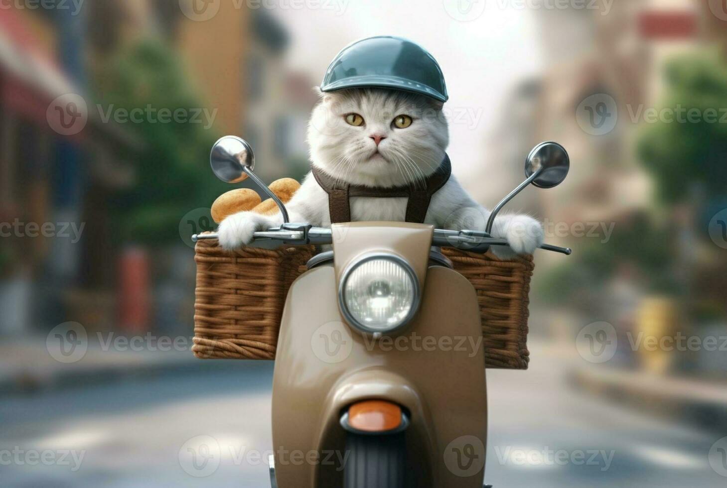 de kat is leveren bestellingen Aan een motorfiets. ai generatief foto