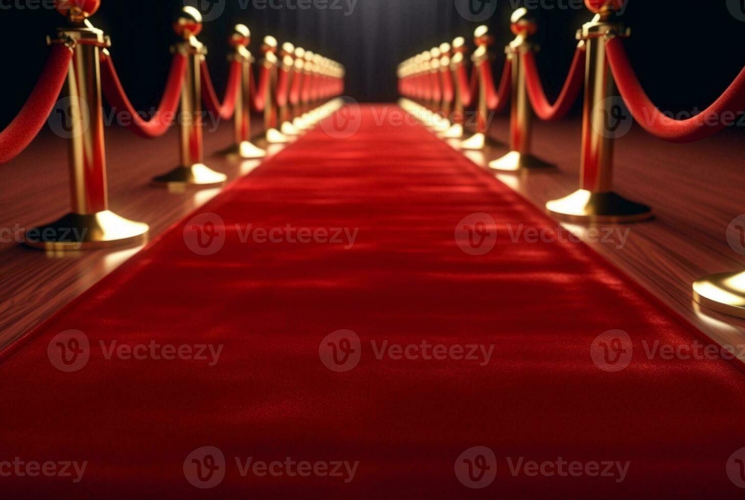 rood tapijt gang met belemmeringen en rood touwen voor bioscoop en mode onderscheidingen, een ceremonie voor beroemdheden personen. generatief ai foto