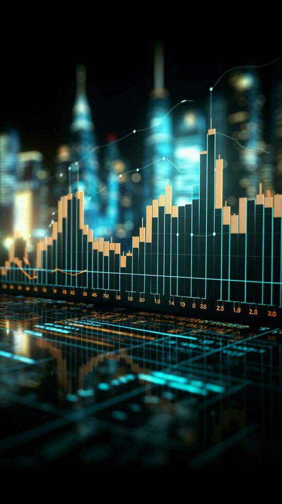 economisch informatie weergegeven door een futuristische financiën achtergrond met gegevens diagram verticaal mobiel behang ai gegenereerd foto