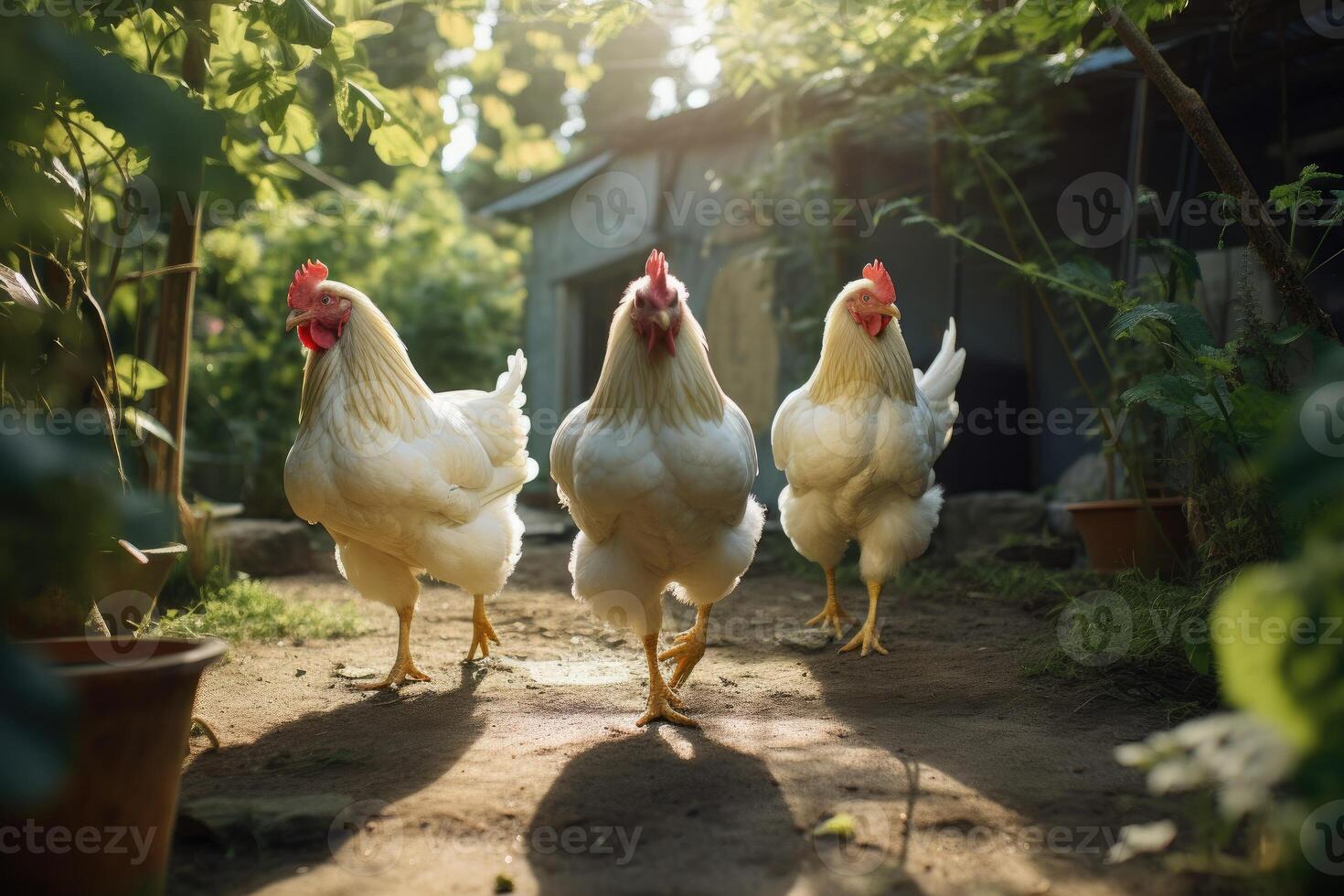 kippen in de kippenhok Aan de boerderij. selectief focus. ai gegenereerd. foto