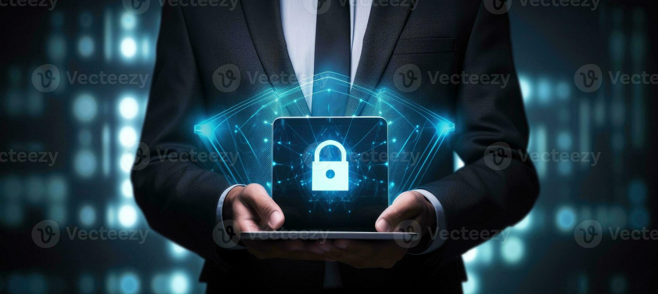 cyber veiligheid, gegevens bescherming, informatie veiligheid en encryptie. bedrijf en technologie concept. ai gegenereerd. foto