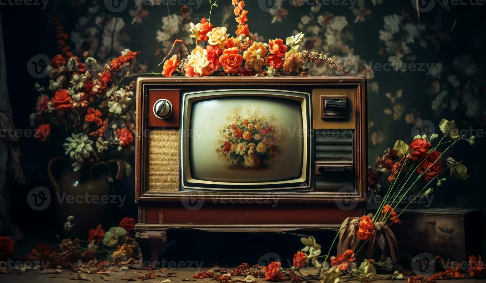 nog steeds leven van een vuil en verlaten kamer met een oud televisie. ai gegenereerd foto