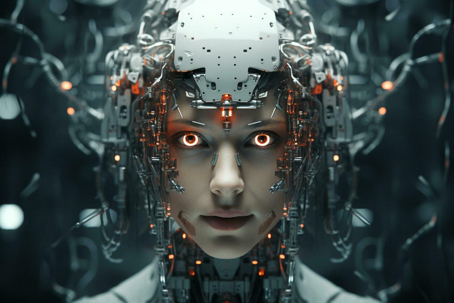 3d renderen van een vrouw cyborg met kunstmatig intelligentie- concept. ai gegenereerd foto