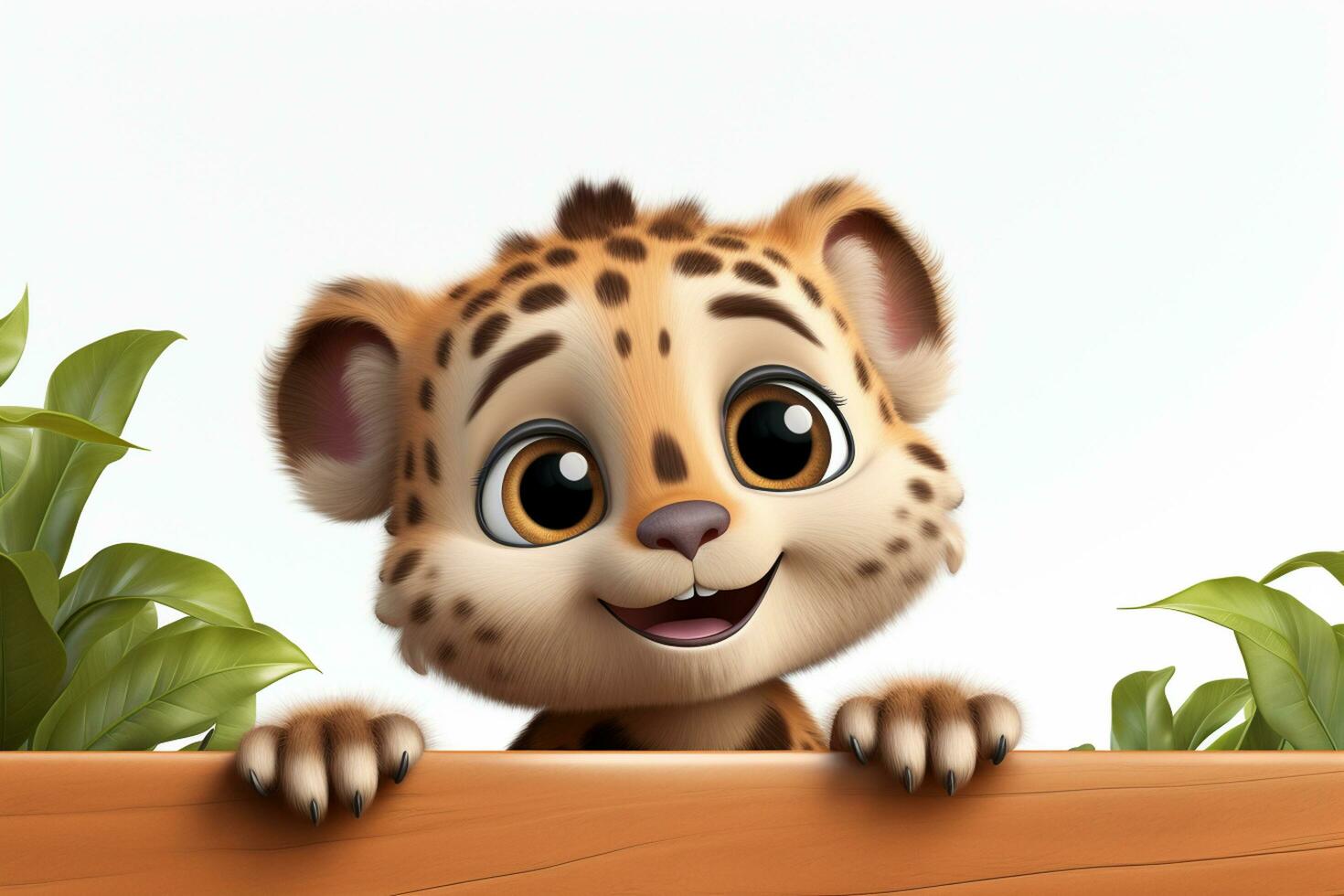 3d weergegeven illustratie van een luipaard tekenfilm karakter met wit bord ai gegenereerd foto
