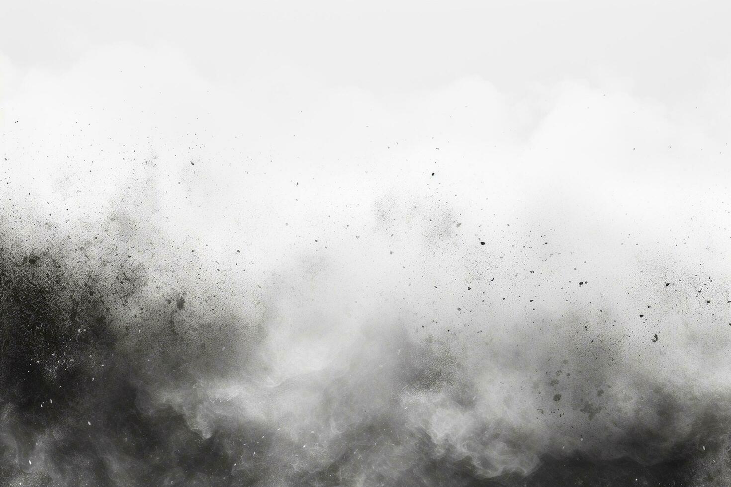 abstract zwart poeder explosie Aan wit achtergrond. ontwerp elementen. abstract zwart poeder wolk textuur. ai gegenereerd foto