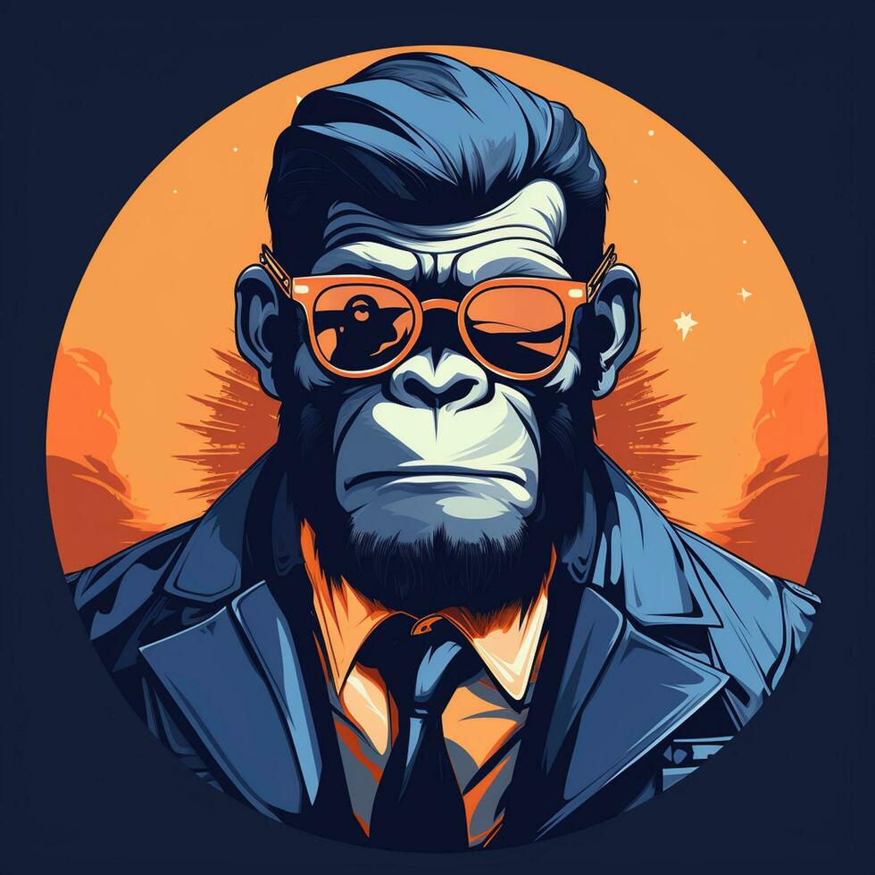 vector illustratie van een gorilla in een pak, zonnebril en binden. ai gegenereerd foto