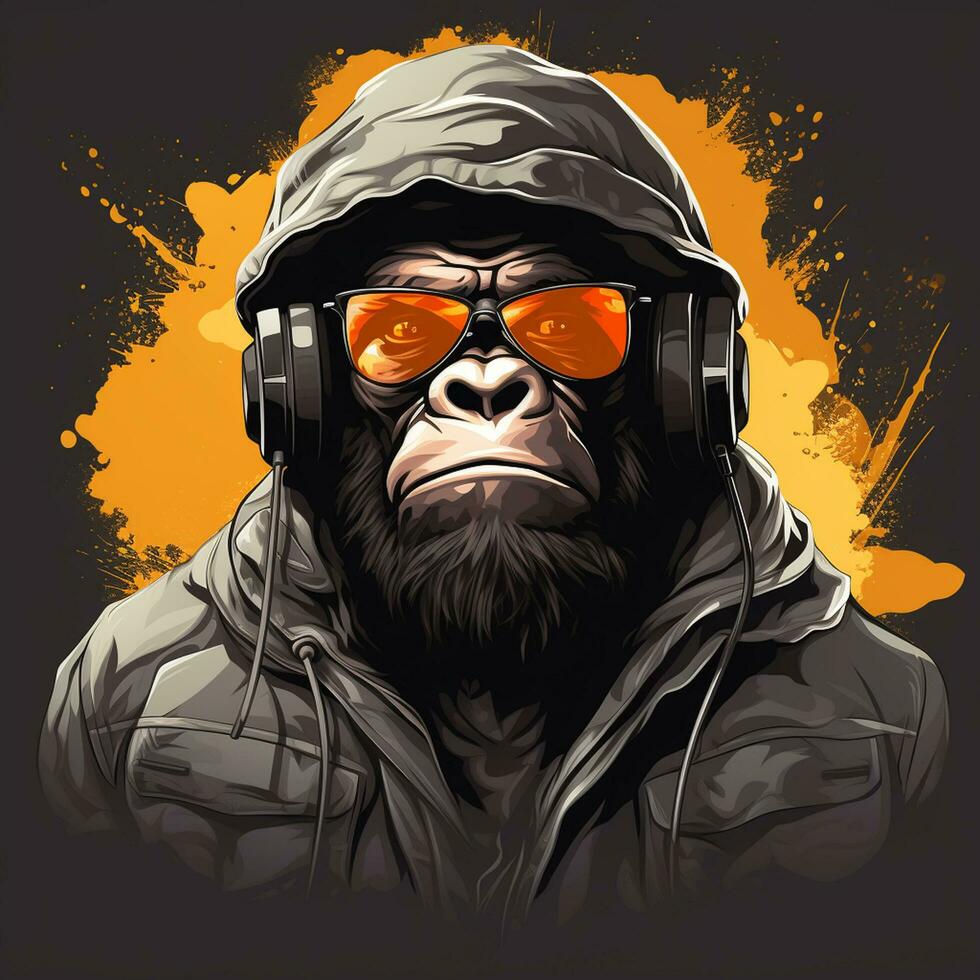 vector illustratie van een gorilla in een pak, zonnebril en binden. ai gegenereerd foto