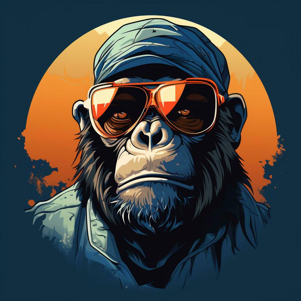 vector illustratie van een gorilla in een pak, zonnebril en binden. ai gegenereerd foto