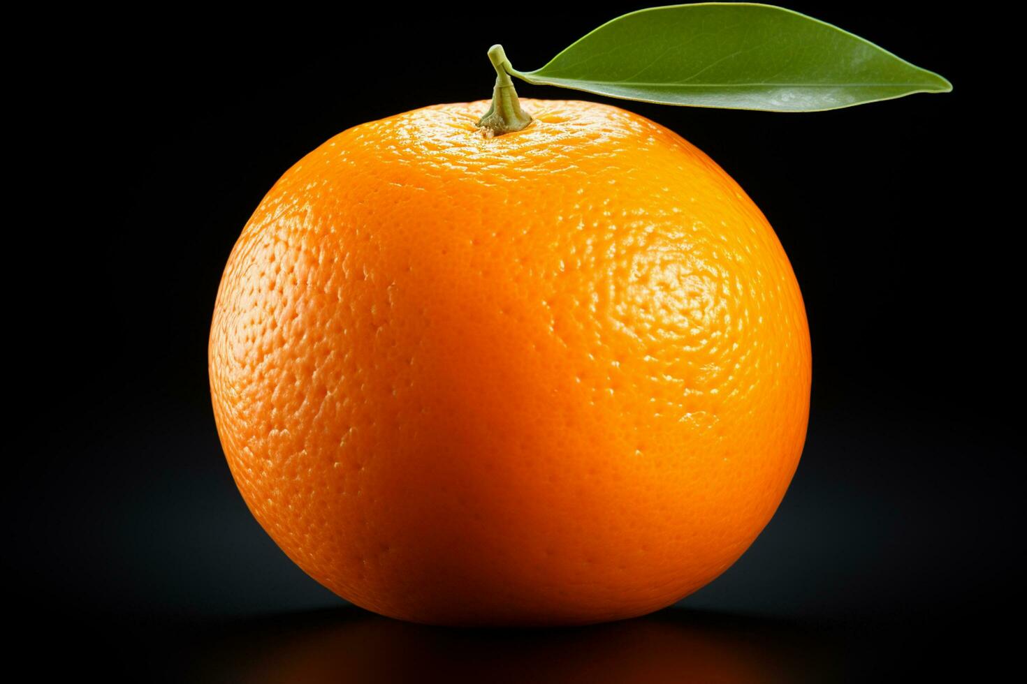 oranje fruit met groen blad Aan blauw achtergrond. 3d illustratie. ai gegenereerd foto