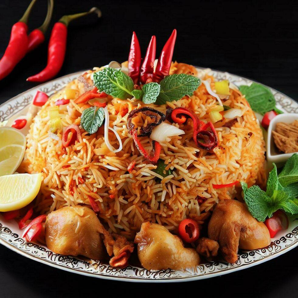 aanlokkelijk biryani met basmati rijst- dat was Absoluut heerlijk door generatief ai foto