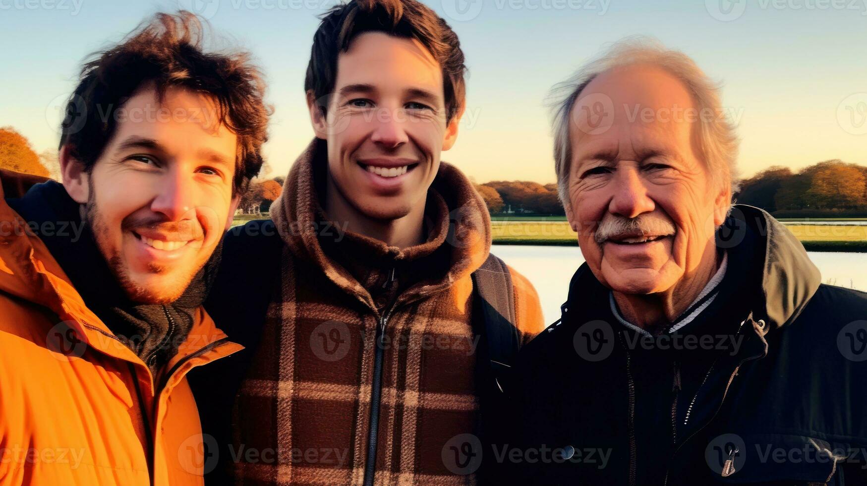 oud Mens poseren openhartig met zijn kleinkinderen. generatief ai foto