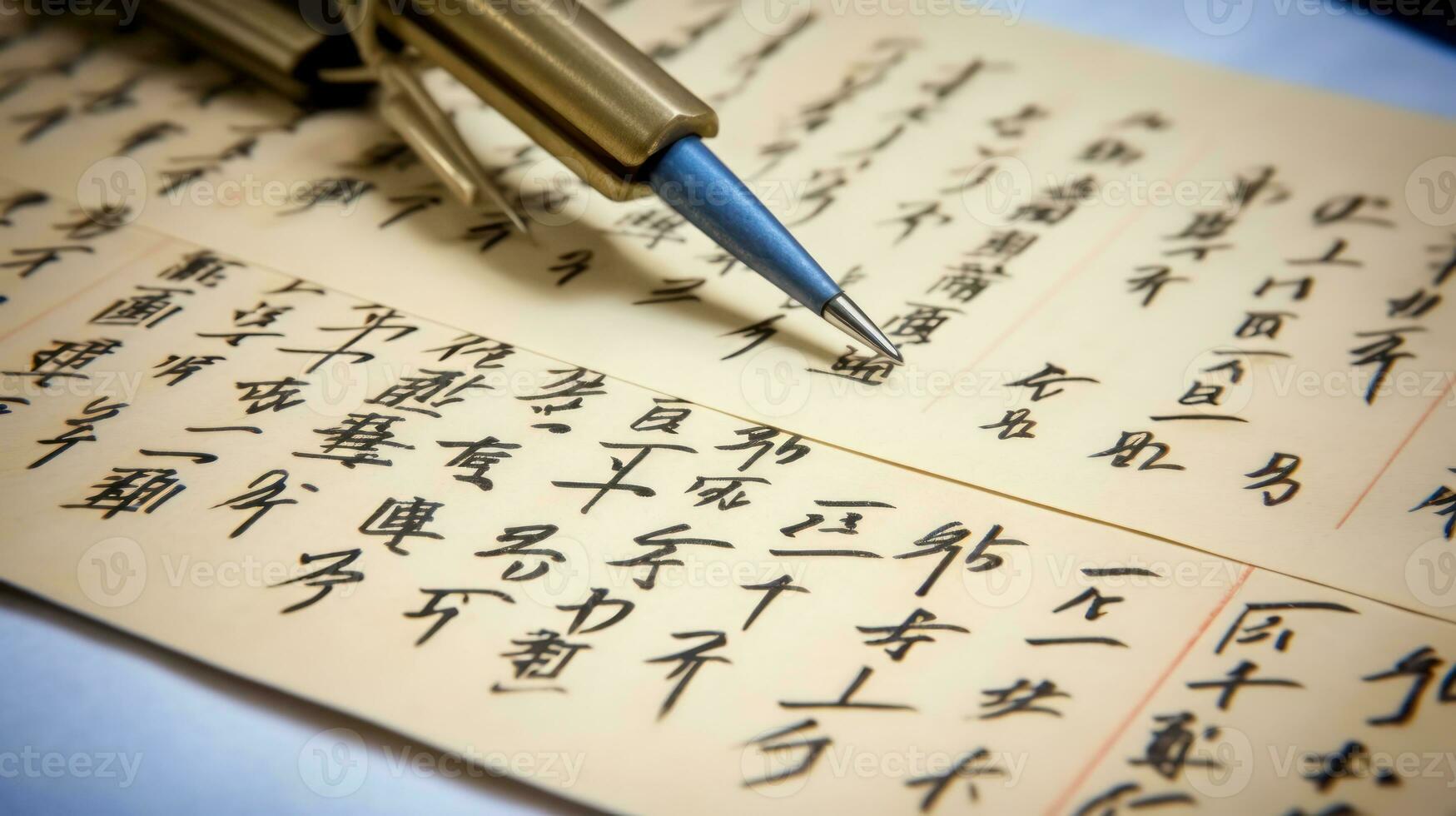 een vel van papier met Chinese alfabetten. generatief ai foto
