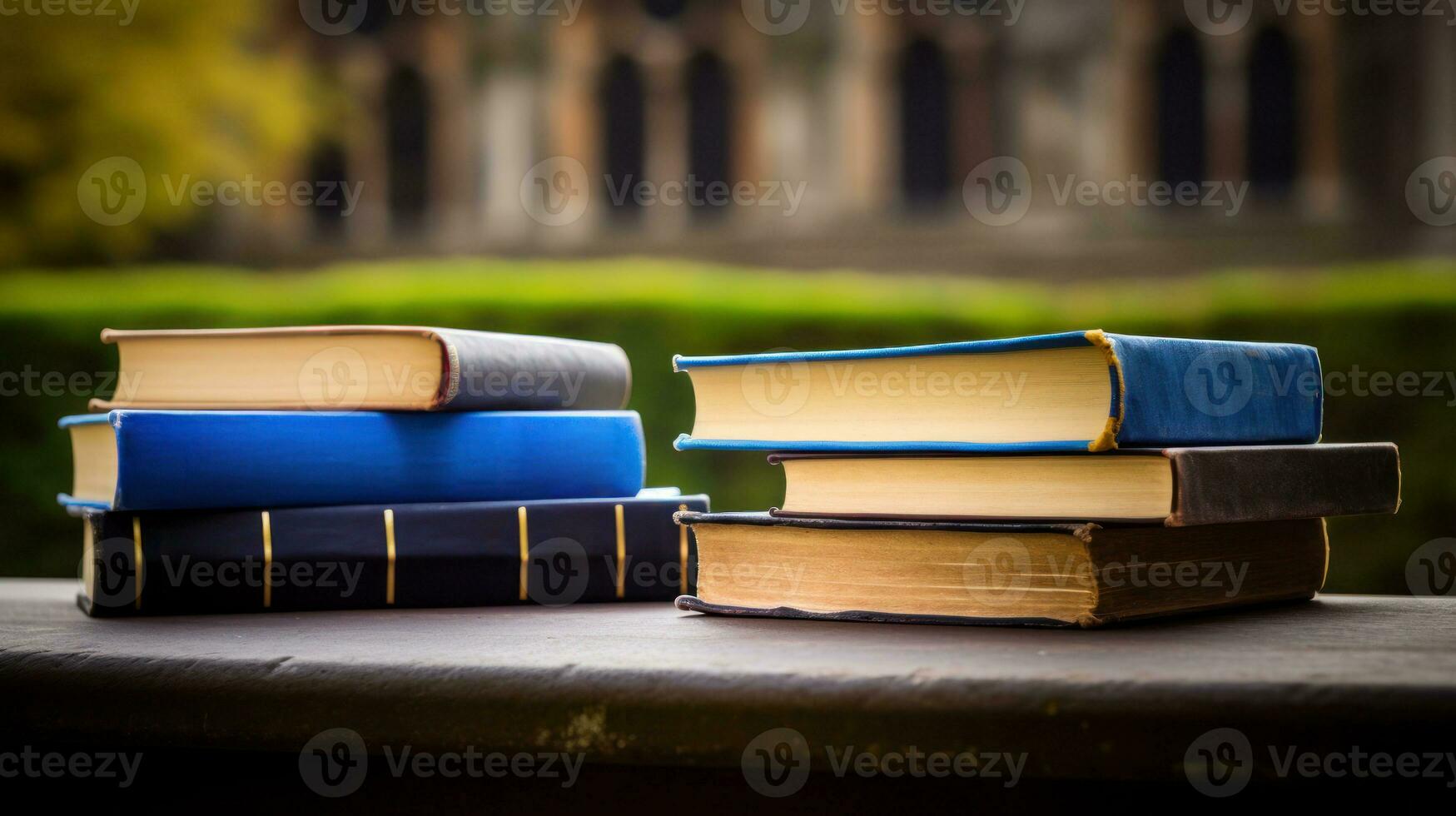 een moment van eenzaamheid boeken gelegd uit Aan een Universiteit bank.. generatief ai foto