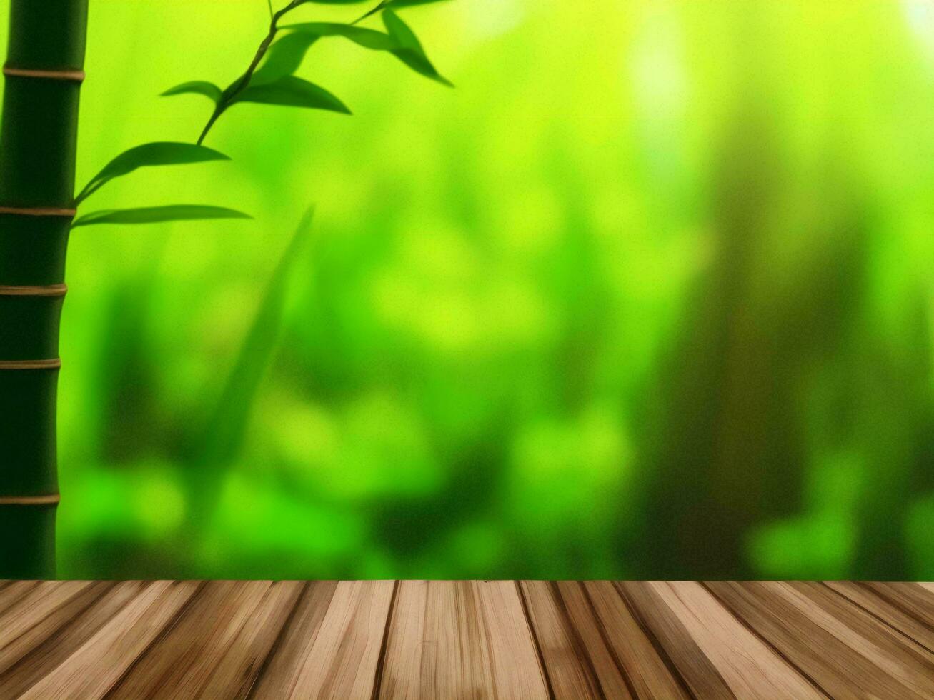 houten tafel Aan bamboe fabriek achtergrond ai gegenereerd foto