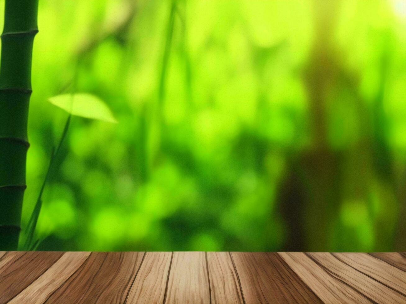 houten tafel Aan bamboe fabriek achtergrond ai gegenereerd foto