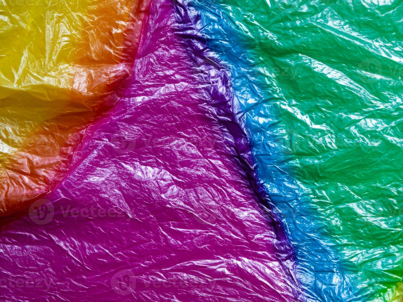 regenboog gekleurde verfrommeld plastic structuur voor achtergrond. foto