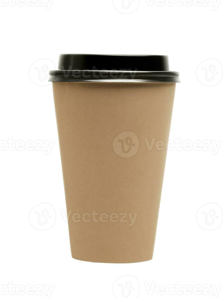 papier koffie kop met een zwart deksel geïsoleerd Aan wit achtergrond foto