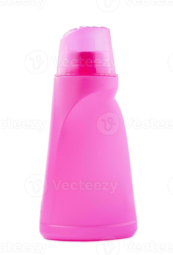 wasserij wasmiddel in roze plastic fles geïsoleerd Aan wit achtergrond foto