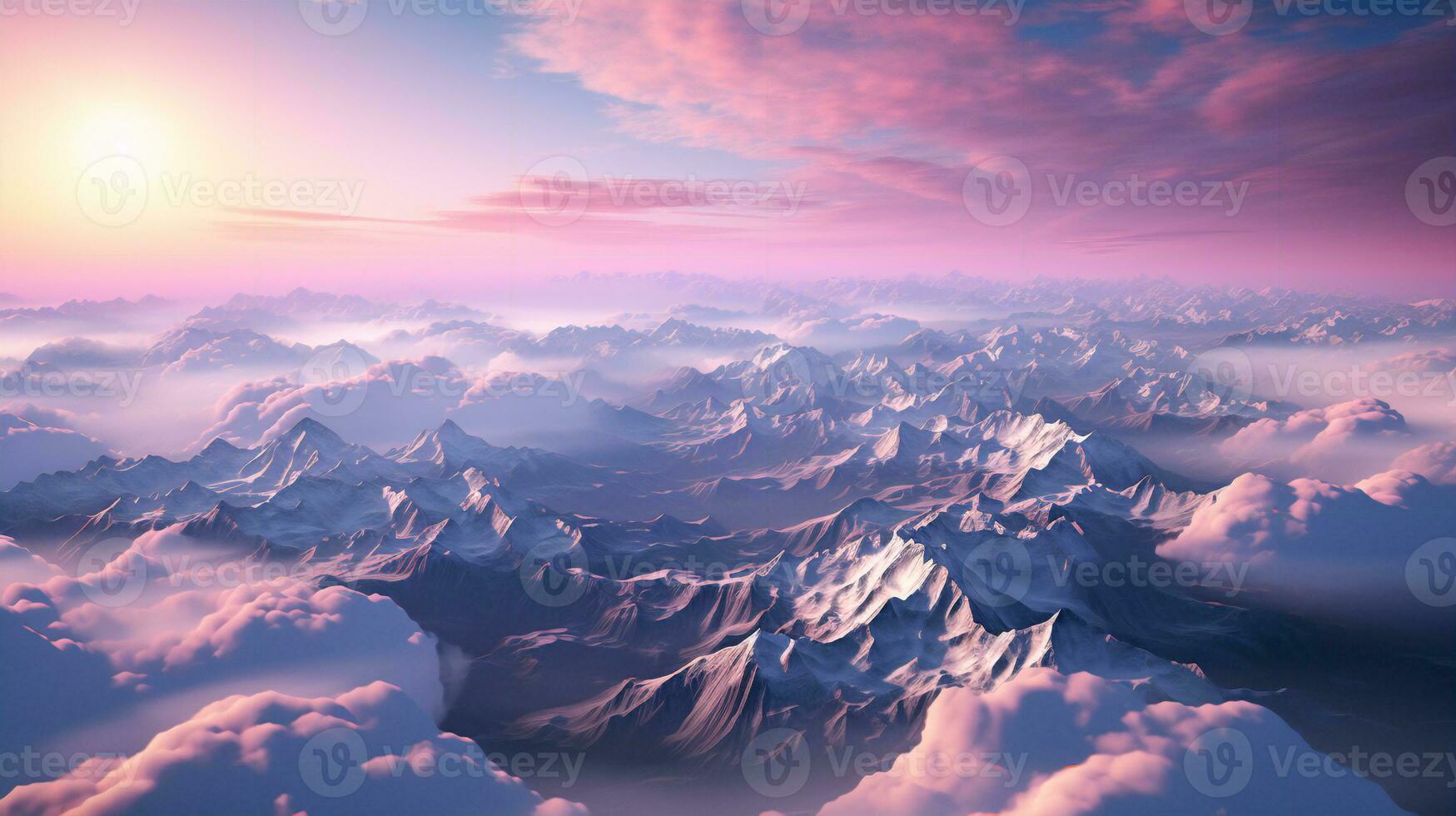 berg pieken met sneeuw pieken met roze wolken Bij zonsondergang visie van bovenstaand foto