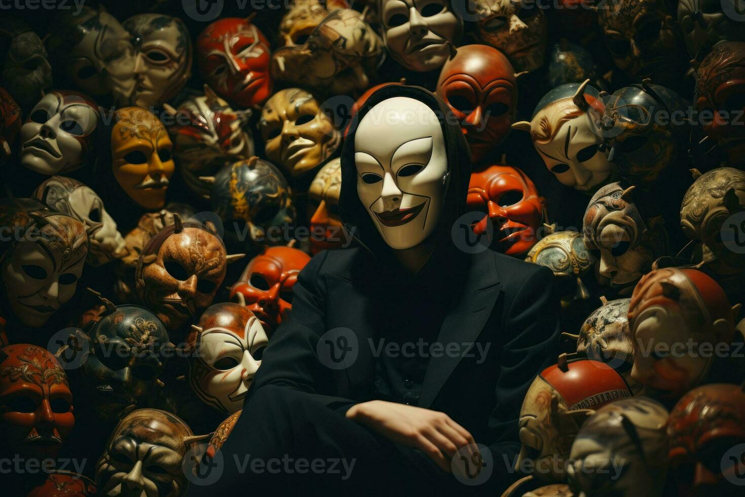 veel mensen verbergen hun gezichten onder maskers generatief ai foto