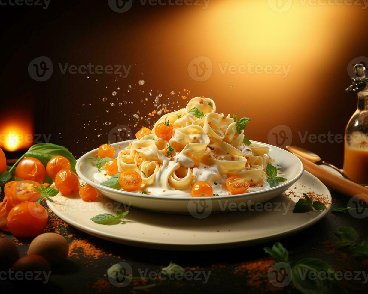 ai generatief Italiaans pasta schotel voedsel foto