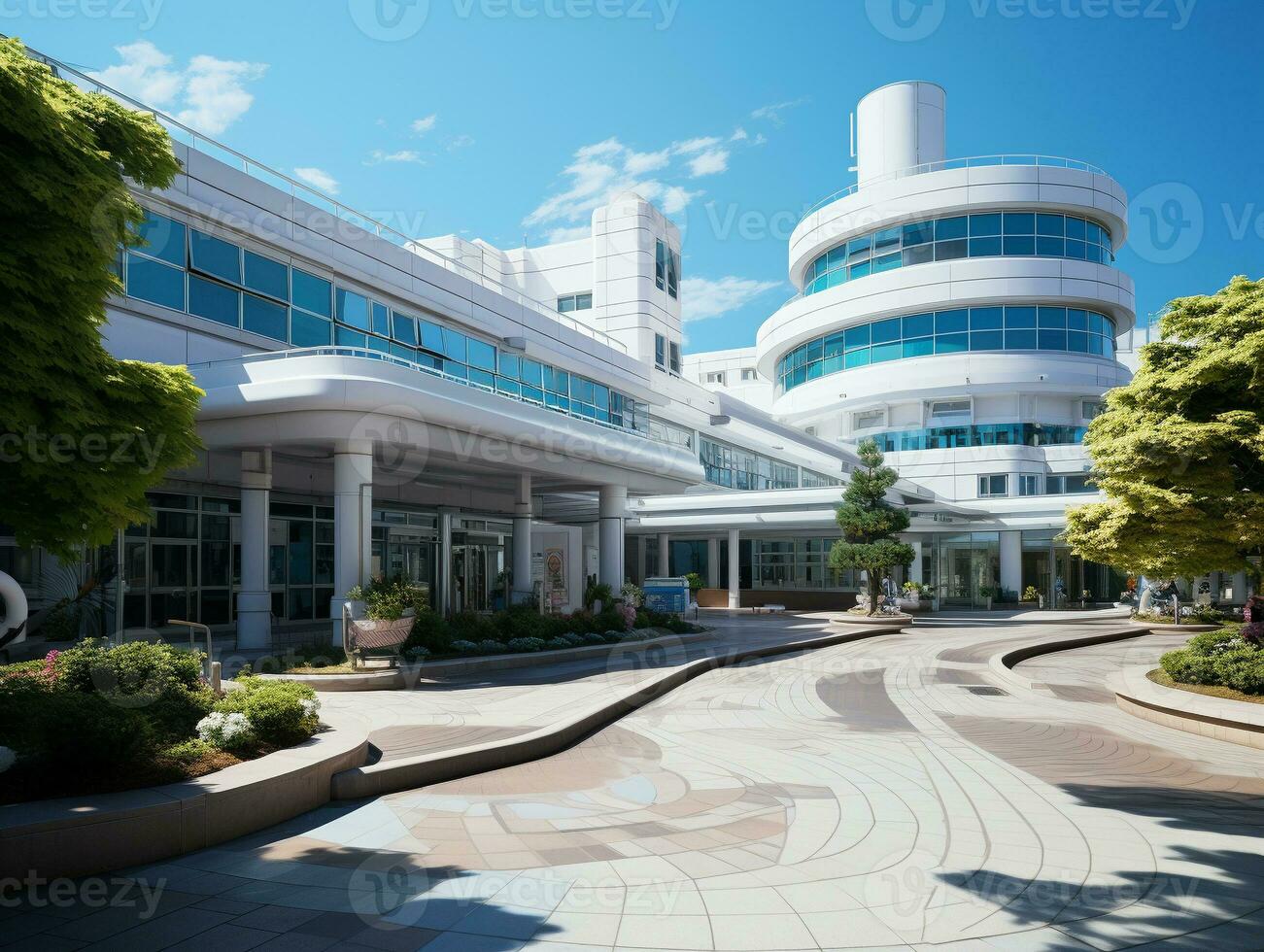 ai gegenereerd helder blauw en wit kleuren ziekenhuis foto