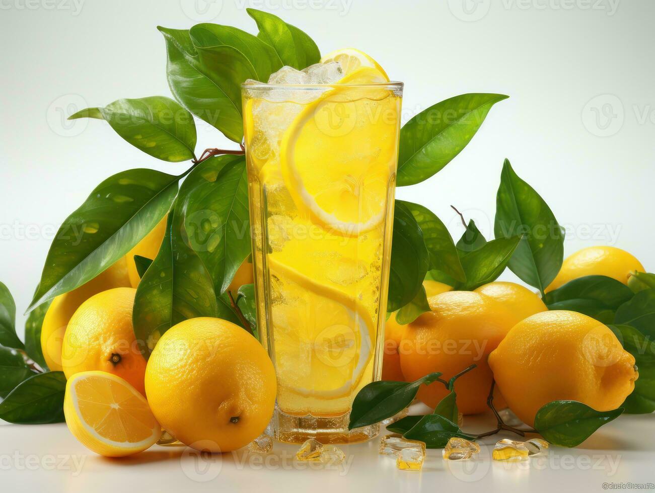 limonade met vers munt en citroenen Aan een wit achtergrond. ai generatief foto