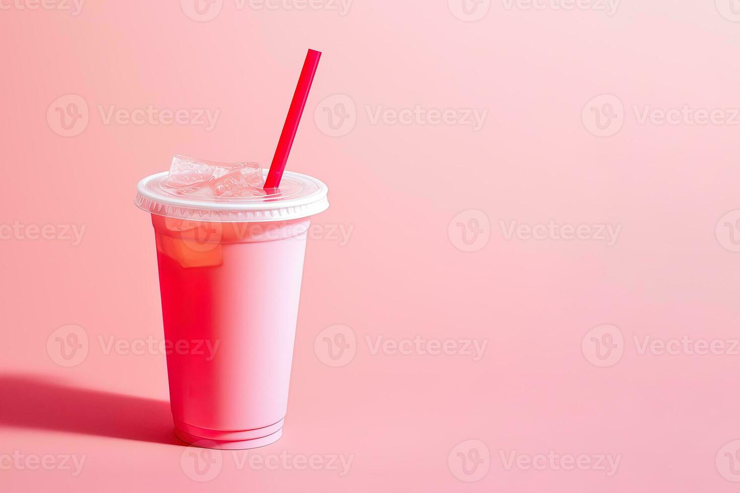 roze drinken in plastic kop geïsoleerd Aan roze achtergrond. nemen weg drankjes concept met kopiëren ruimte. ai gegenereerd foto