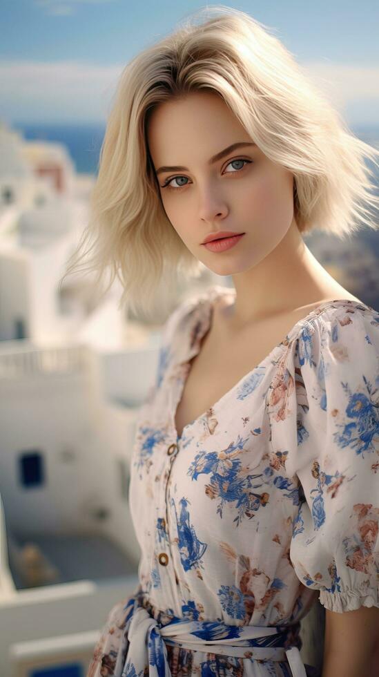 portret van mooi meisje met blond kapsel. generatief ai foto