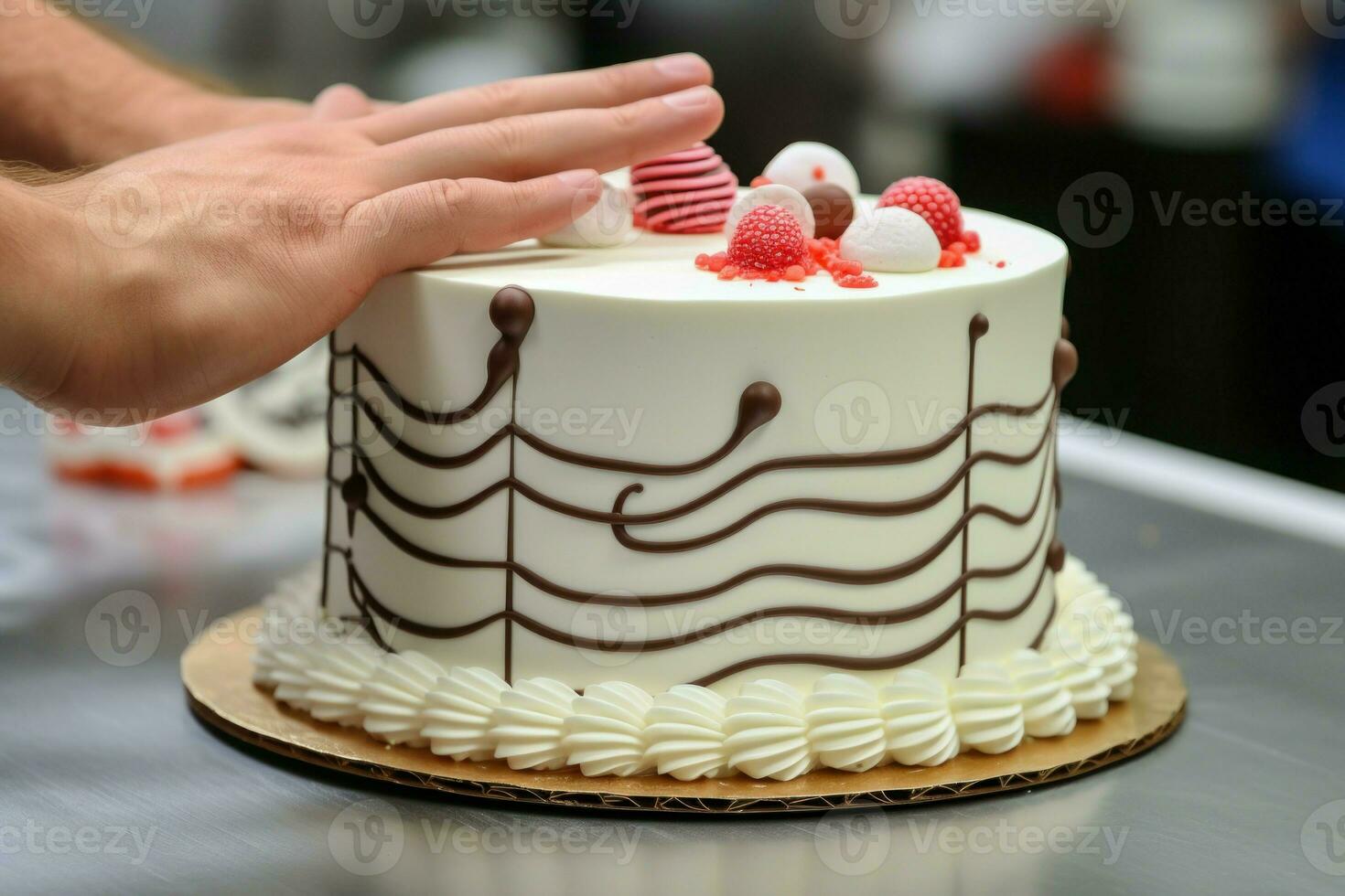 ingewikkeld handen gebakje chef taart voedsel. genereren ai foto