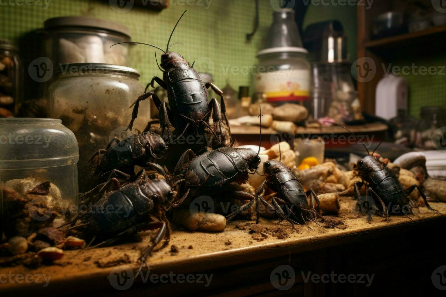 nachtelijk huis kakkerlakken. genereren ai foto