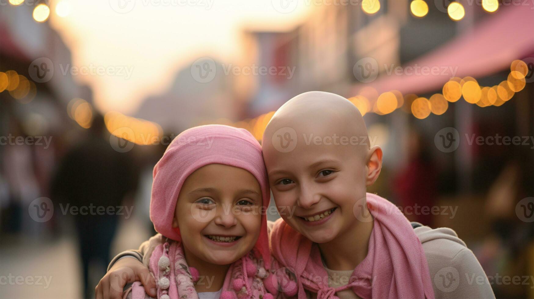 portret van een mooi Amerikaans weinig kind lachend. borst kanker bewustzijn maand ai gegenereerd foto
