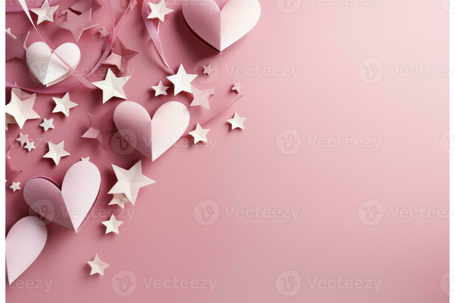 Valentijnsdag dag achtergrond met harten en confetti Aan roze achtergrond ai gegenereerd foto