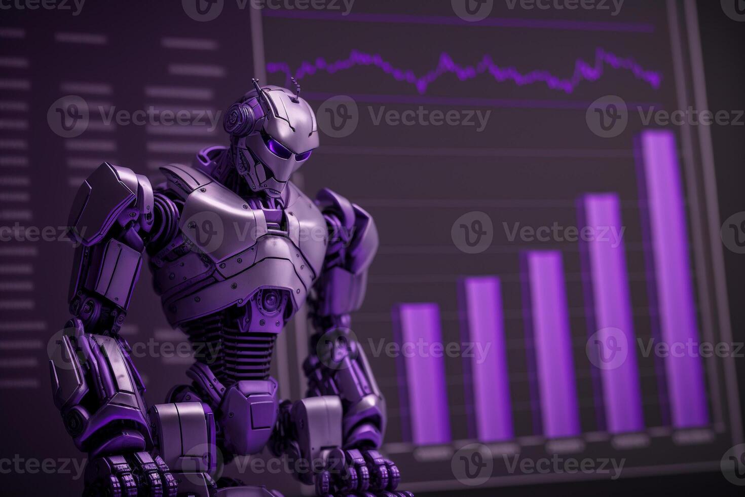 toekomst bedrijf 3d technologie robot en voorraad tabel handelaren, voorraad tabel analyse naar ritme de markt. generatief ai. foto