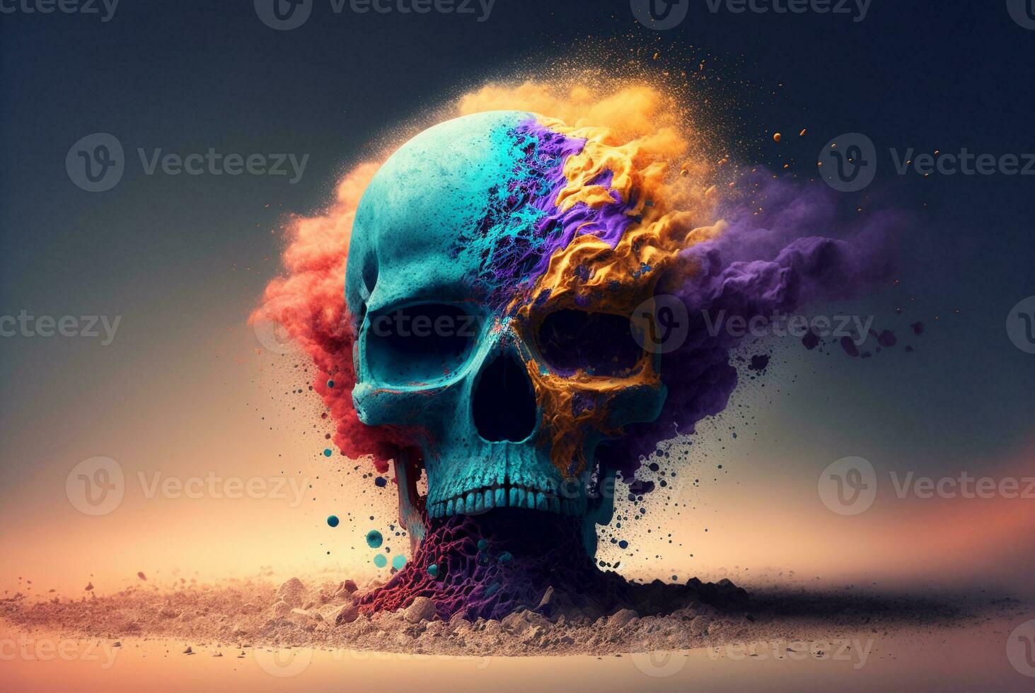 schedel illustratie met creatief abstract elementen met foto