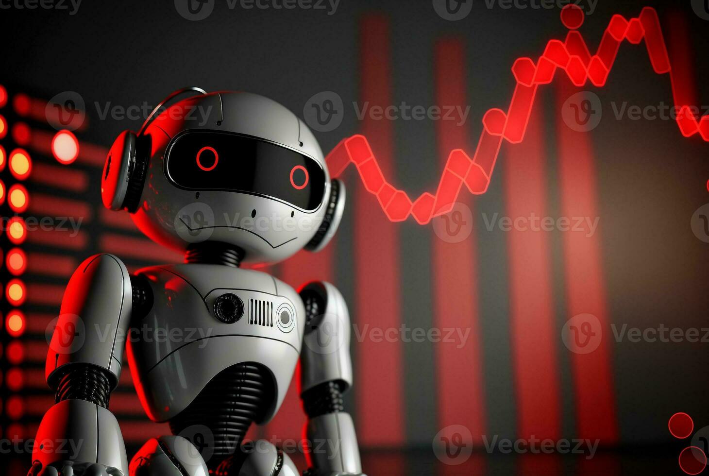 toekomst bedrijf 3d technologie robot en voorraad tabel handelaren, voorraad tabel analyse naar ritme de markt. generatief ai. foto