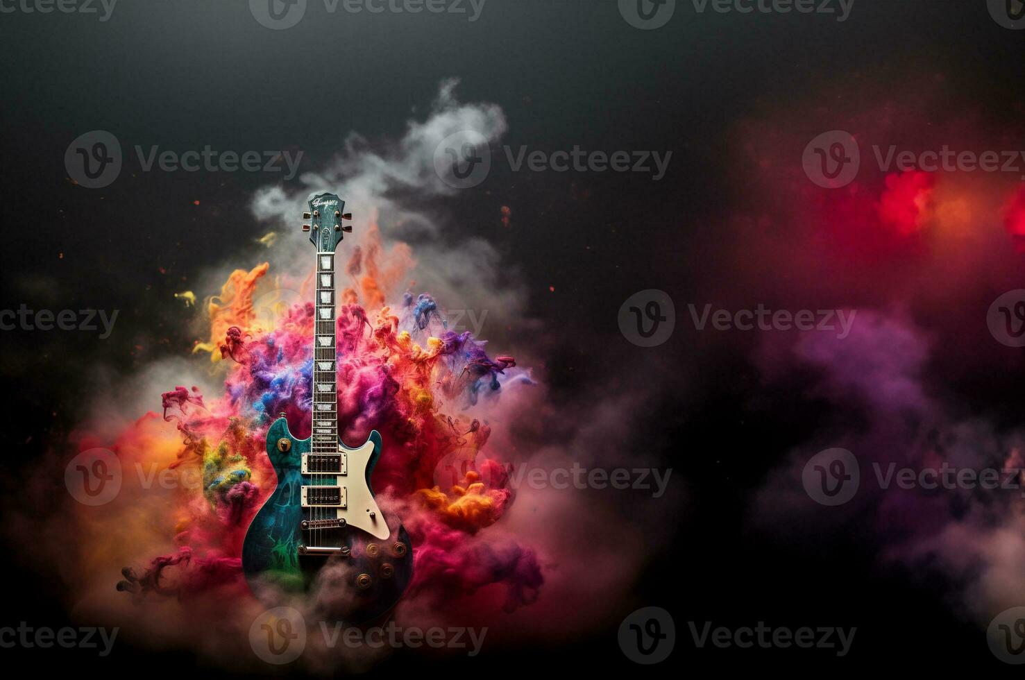 akoestisch gitaar in brand en water hoog resolutie akoestisch gitaar in brand en water illustratie voor gitaar concert poster. foto