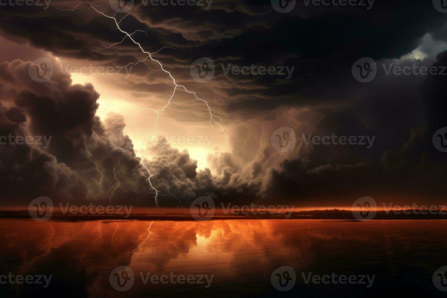 dystopisch lucht met donker, broeden wolken, bliksem stakingen, en een griezelig atmosfeer, instelling de stadium voor een wereld Aan de rand van instorten. generatief ai foto