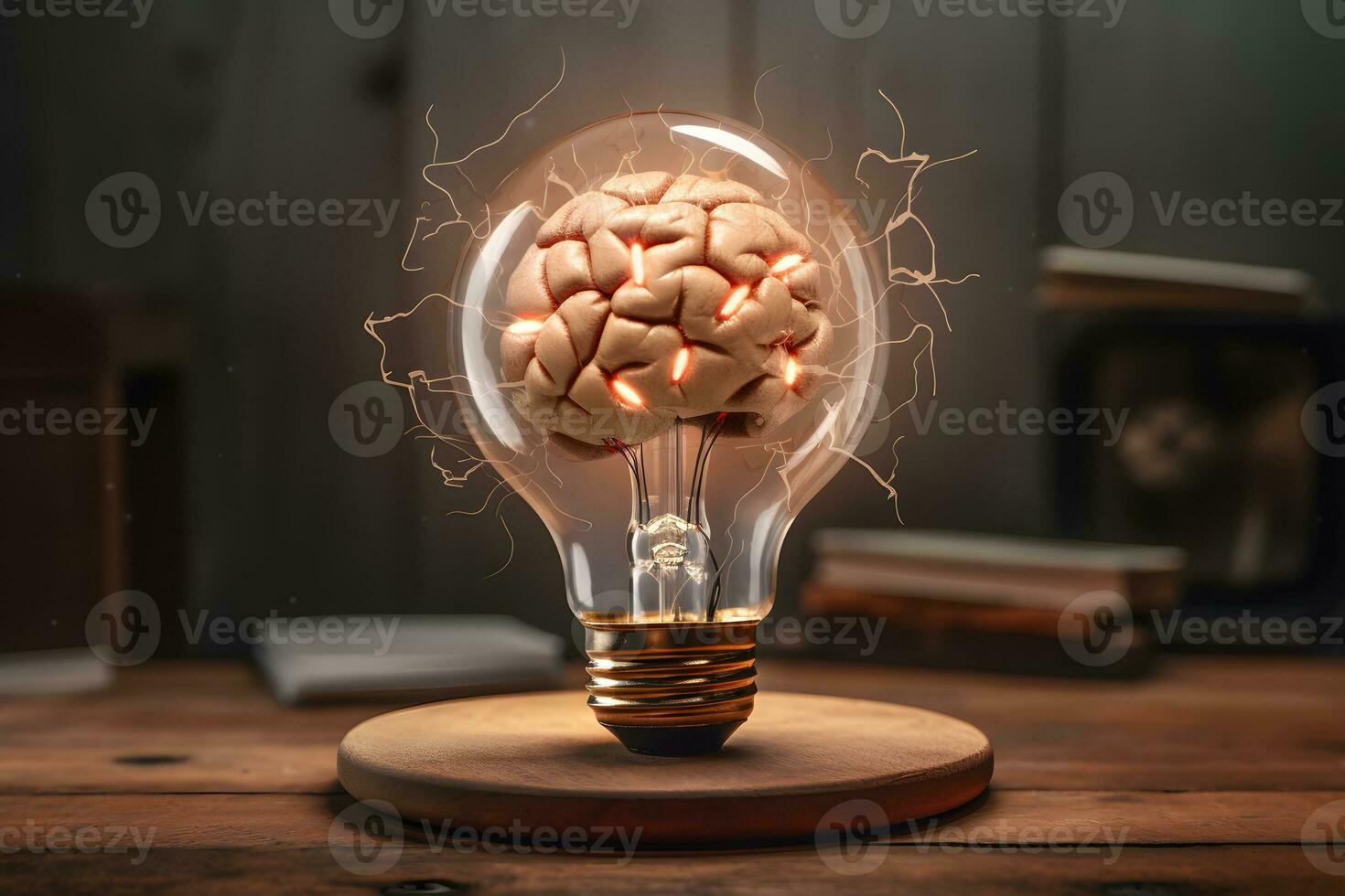 een beeld van een licht lamp met een hersenen binnen. generatief ai foto
