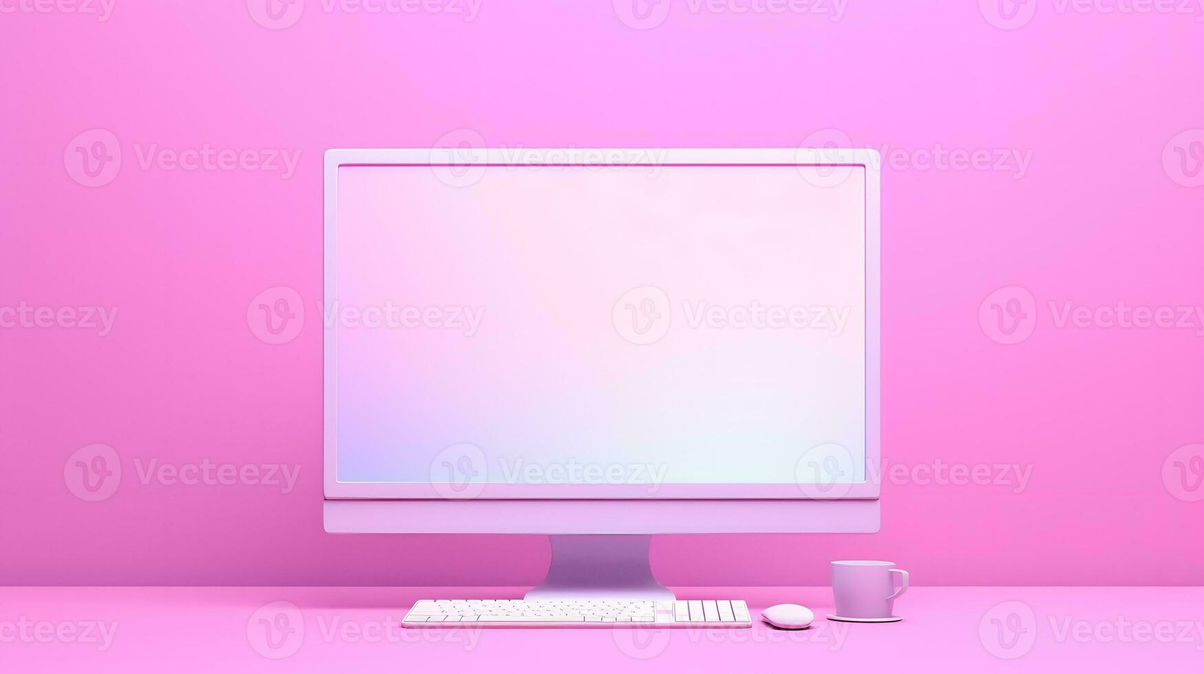 werkruimte met blanco scherm laptop computer. blanco bureaublad computer scherm. generatief ai foto