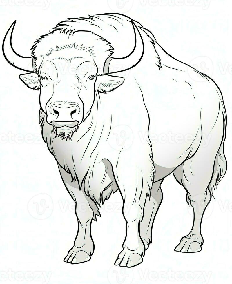 een bizon is staand in voorkant van een wit achtergrond. generatief ai foto