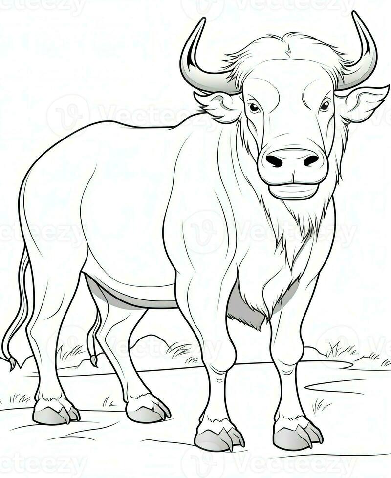 een kleur bladzijde van een buffel. generatief ai foto